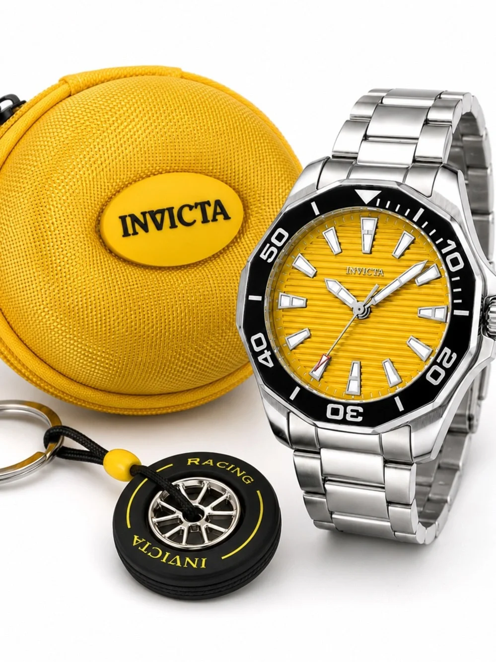 NEW Invicta Pro Diver Meridian 46mm Yellow Dial Watch Set 001-GA-M-101